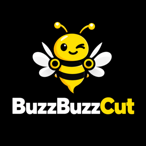 BuzzBuzzCut site-icoon met een gele bij op een zwarte achtergrond.